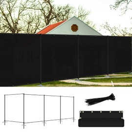 FLORALEAF 6'x5' Outdoor Privacy Fence with Iron Poles Rails Dog Fence for Garden Patio Backyard Yard Temporary Safety Barrier Chicken Metal Fence with Spikes, Black