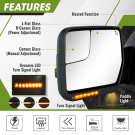 SIZIOM Side Mirrors for 2007-2014 Ford F-150 Towing Mirrors with Dynamic Turn Signal Puddle Light Heated Power Glass Manual Folding Tow Mirrors- Pair