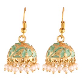 I Jewels 18k Gold Plated Indian Bollywood Faux Pearl Enamelled Ethnic Designer Party Wear Earrings for Women (E2547Min)
