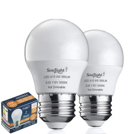 Refrigerator Light Bulb LED - SMD A15 4W 40Watt Equivalent - Waterproof E26 Base - 5000K Daylight White - 360 Lumen - Energy Saving – 4W Led Appliance Bulb - Replacement Bulbs - 2 Pack