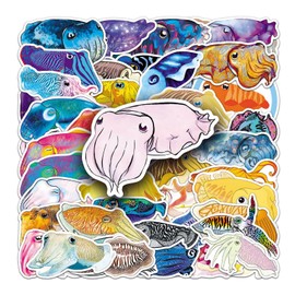 50 Pcs Cuttlefish Vinyl Stickers,Fish Graffiti Stickers,Vinyl Waterproof Sticker for Kids Teens Girls,for Phone Laptop Bottles Skateboard Computer Phone Luggage Guitar Gifts Sticker