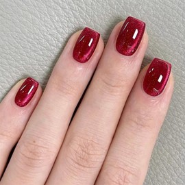French Tip Press On Nails Short Square Fake Nails with Red Design Glossy Acrylic False Nails Short Square Glue on Nails Full Cover Thick Stick on Nails for Women Girls 24Pcs 1XG2-2504-029