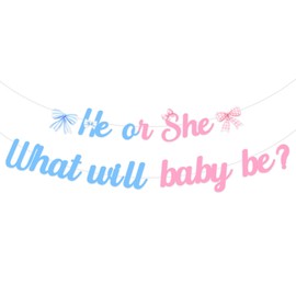 Bow He or She Banner for Boy or Girl Gender Reveal Party Baby Shower