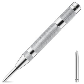 MulWark 6" Automatic Center Punch for Metal - Spring Loaded Center Punch Tool with Extra Replacement Tip - Adjustable Impact One-Handed Spring Puncher for Wood, Plastic, Stainless Steel