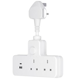 LIPWEL Surge Protected Extension Lead with USB Slots- 2 Way Multi Plug Adaptor PD20W USB Port Fast Charging Socket Extender with Switch & Rotating Connector, 13A 3250W Heavy Duty Power Strip, White