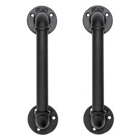 FOYO Set of 2 Industrial Pipe Door Pull Handle, Grab Bar, Towel Bar, Antique Rustic Cast Iron Handrail - Matte Black, 12 Inch