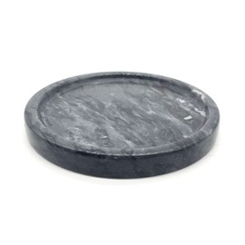 Natural Marble Tray, Circular Marble Stone Decorative Tray for Counter，Jewelry, Vanity, BlackRound Small Tray, 5-1/2" Diameter(Black)