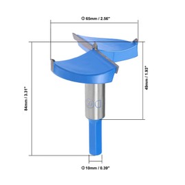 TA-VIGOR 65mm Forstner Drill Bit, Tungsten Carbide Forstner Bit with Hex Shank, Boring Bit Cutter for Woodworking Hole Drilling (Blue, Gray Tone)