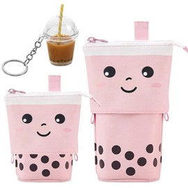 TNSLAND Bubble Tea Pencil Case with Cute Pendant, Telescopic Pencil Case, Pencil Case, Multifunctional Shake Penal, Gifts for Girls 8 9 10 11 12 13 Years, Pink, pink, Cartoon