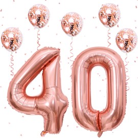 40 Number Balloons, 40 Inch Foil Rose Gold Number 4 & 0 Balloons, Large Helium Self Inflating Balloons with Confetti Balloons for Girls Women 40th 4th Birthday Party Anniversary Decorations Supplies
