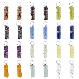 SUPERFINDINGS 24pcs 12 Colors Natural Gemstone Pendants Brass Wire Wrapped Colorful Column Jewelry Stone Clear Crystals Charm Bulk for Earring Bracelet DIY Jewelry Making Hole 2.4-2.7mm