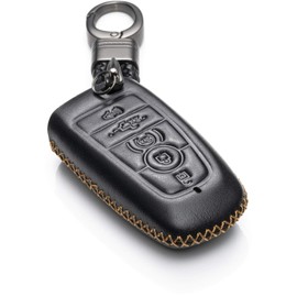 Vitodeco Genuine Leather Smart Key Keyless Remote Entry Fob Case Cover with Key Chain for FORD F150, F250, F350, F450, F550 (5 Buttons, Black)