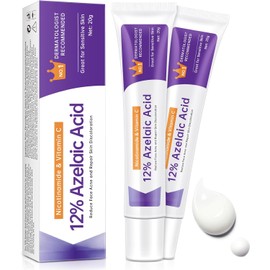 Azelaic Acid 12% Serum for Face with Niacinamide & Vitamin C – Fades Blemishes, Refines Skin Texture, Improves Tone, Brightens Complexion, Moisturizes & Strengthens Skin Barrier – 20g Cream Formula