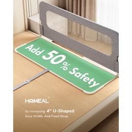 HOMEAL Bed Rail for Toddlers - 59"x24" Extra Long Foldable Toddler Bed Rails for King, Queen, Twin, Full, Double Bed - Breathable Guard Rail for Toddlers with U-Shape Base, Grey