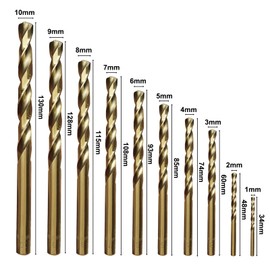 HSS-Cobalt Metal Drill Bit Set 10 PCS M35 5% Cobalt Drill Bits Hss-G Metal for Stainless Steel Iron etc 1.0-10mm x 0.5mm