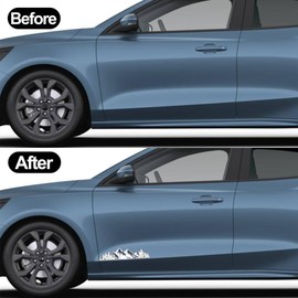 OUESAAS Snow Mountain Graphic Logo Badge, 10 Inch Mountains, Trunk Tailgate Emblem, Car Exterior Accessories (Silver Black)