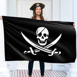 Pirate Flag 90 x 150 cm with Eyelets - Large Pirate Flag Children - Vibrant Digital Print - Pirate Flag - Jolly Roger Flag - Double Stitching
