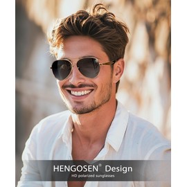 HENGOSEN Aviator Sunglasses Men's Sunglasses Pilot Sunglasses: Sunglasses Men Vintage Metal Frame Sun Glass, 03-Gold/Gradient Grey