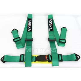 TANAKA 1 TANAKA UNIVERSAL GREEN 4 POINT BUCKLE RACING SEAT BELT HARNESS 2"