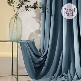jinchan Velvet Curtain for Living Room, Blue Thermal Insulated Luxury Drape for Bedroom 96 Inch Long, Stylish Super Soft Privacy Room Darkening Window Ring Top Treatment Grommet 1 Panel, Aegean Blue