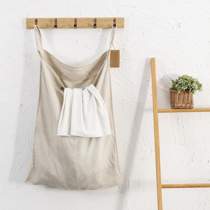 Linen Hanging Laundry Bag, 100% Linen Over The Door Laundry