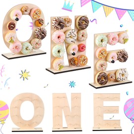 Colingmill Colingmill One Letter Donut Stand Wooden Stand Display Donut Display Board Wall Holder Board for Wedding Birthday Party Anniversary Valentine Festival Dessert Table Decor