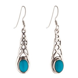 Silverly 925 Sterling Silver Earrings for Women - Teardrop Long Dangles With Celtic Knot - Simulated Turquoise Blue Gemstone - Hypoallergenic - Wiccan Pagan Spiritual Jewellery