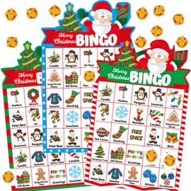 Christmas Bingo Game for Kids 24 Players Die-Cut Santa Claus Holiday Winter Party Activities