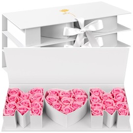 PYQTH 4 Pack Empty Mom Box for Flowers Mothers Day Flower Gift Boxes Thicker Letter Shaped Gift Box Fillable Chocolate Candy Packaging Boxes for Mother's Day Birthday (White)