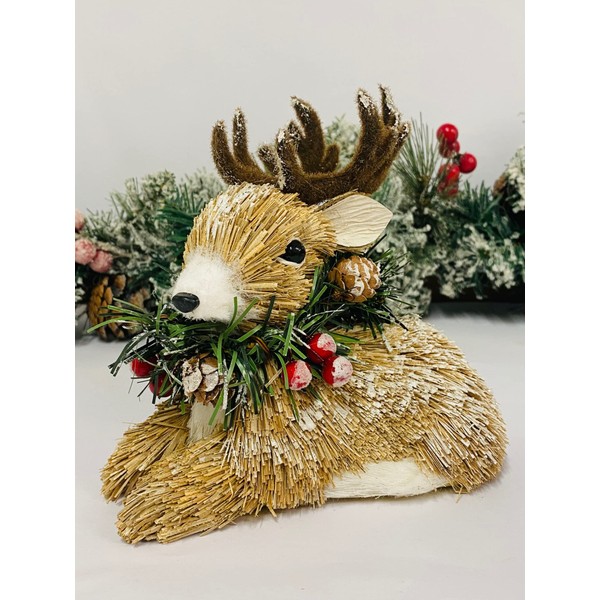Mezzaluna Gifts Reindeer with Wreath Christmas Festive Ornament (SMALL H