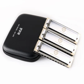 JDR North Harmonica Set of 3 C G A Key 10 Holes 20 Tones Blues Harp Diatonic Mouth Organ Harmonicas with EVA Protective Case for Adults Kids Beginner Professionals Pop Black New Year