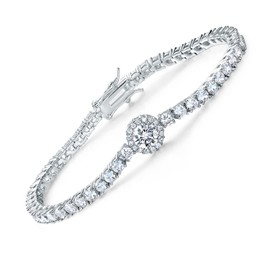 Gemsme 18K White Gold Plated 3.0mm Bracelet Classic Hypoallergenic Cubic Zirconia Tennis Bracelet for Women 8.5 Inch