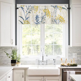 Floral Curtain Valance Window Treatment Vintage Floral Plant Summer Flowers Yellow Blue Decorative Rod Pocket Short Window Valance for Kitchen Windows Living Room Bathroom 54 x 18 Inch,1 Panel