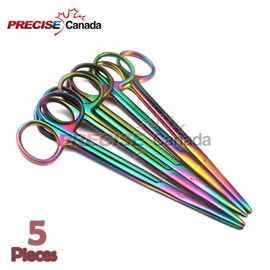 PRECISE CANADA: SET OF 10 MULTI TITANIUM COLOR RAINBOW METZENBAUM SCISSORS 5.5" STRAIGHT & CURVED STAINLESS STEEL