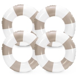 Whaline 4Pcs Inflatable Swimming Float Toy Striped Swim Ring Fun Print Pool Lounger Tube for Summer Swimming Beach Party
