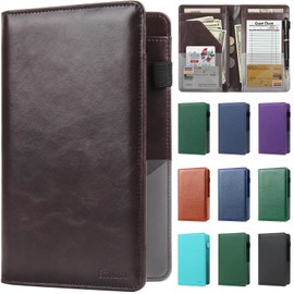 EcoVision Server Book for Waitress/Waiter Book, Premium Pu Leather Waitress Book with Money Zipper Pocket, Fits in Server Apron and Holds Receipts, Pocket Money, and Guest Check for Restaurants (Coffee)
