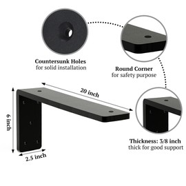 Countertop Support Bracket 20 Inch 2 Pack 3/8" Thick Heavy Duty Granite Support Bracket 20"x6"x2.5" L Shape Shelf Bracket Iron Metal Support Brackets for Granite Quartz Wood Laminate Countertops