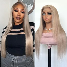 DonsiRol 613 Straight Ash Blonde Wig Human Hair, 13x6 HD Lace Front Wigs Human Hair, Glueless & Pre Plucked Human Hair Wig with Baby Hair, 180% Density Ash Blonde Wig (18inch)