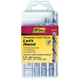 IVY Classic 01350 5-Piece Left Hand Drill Set, M2 High-Speed Steel, 135-Degree Point, Sturdy Plastic Case