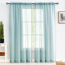MYSTIC-HOME Sheer Curtains 84 Inches Long, Rod Pocket Sheer Drapes for Living Room, Bedroom, 2 Panels, 52"x84", Semi Crinkle Voile Window Treatments for Yard, Patio, Villa, Parlor, Grey Teal