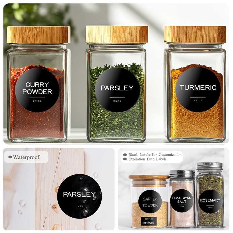 Kuocodall 245 Spice Jar Labels - Round Preprinted Minimalist Waterproof