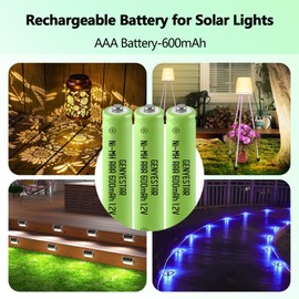 GENYESTAR Ni-MH Rechargeable AAA Batteries, Triple A 600mAh 1.2V Pre-Charged Solar Light Battery for Solar Outdoor Garden Landscaping Lights Lantern Household Devices, 4 Pack,