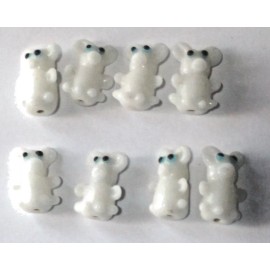 Unbranded 8 Blue Eyed White Mice Lampwork Glass Beads DIY Charm