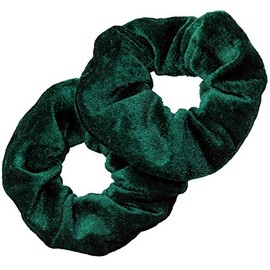 Kenz Laurenz Hair Scrunchies - 2 Velvet Hair Ties for Women Girls Hair Elastics Ponytail Holder Scrunchy Girl Accessories, Forest Green