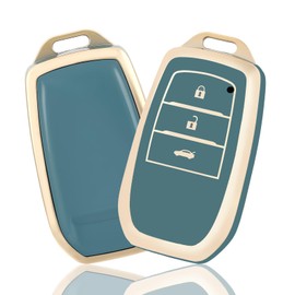 OFF WE GO Key Shell TPU Car Key Cover Key Case Compatible New Toyota Harrier 80 Series Yaris Cross Hilux Land Cruiser Toyota Mirai New Toyota Compatible Smart Key Case, 3 Buttons, Blue Gold