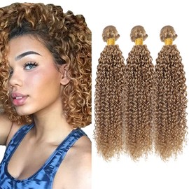 Honey Blonde Bundles Human Hair #27 Blonde Bundles Kinky Curly Human Hair Bundles 12 14 16 Inch Brazilian Remy Hair Kinky Curly Bundles Human Hair Double Weft Extesions
