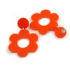 Orange Plastic Open Cut Flower Drop Earrings - 55mm Long