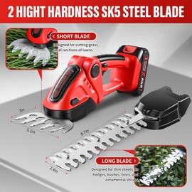 Hedge Trimmer Cordless & Grass Shear,2-in-1 Bush Trimmer Grass Shears Handheld Grass Cutter,Hedge Shears Grass Trimmer for Garden, Lawn Care and Yards (Red A)