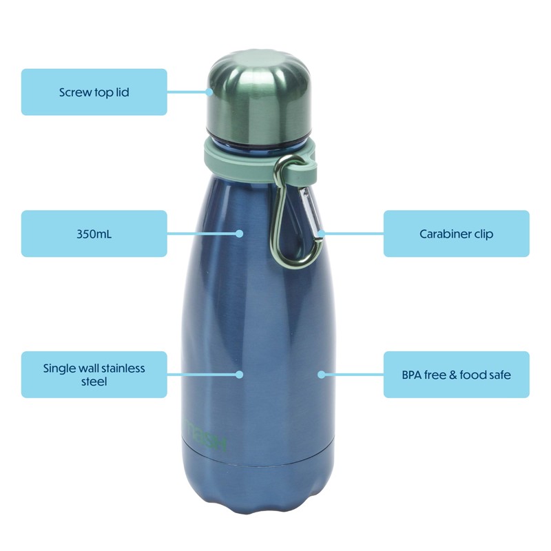 Smash Stainless Steel Single Wall 400ml Water Bottle with Carabiner,