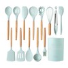 Country Kitchen Non Stick Silicone Utensil Set with Rounded Wood